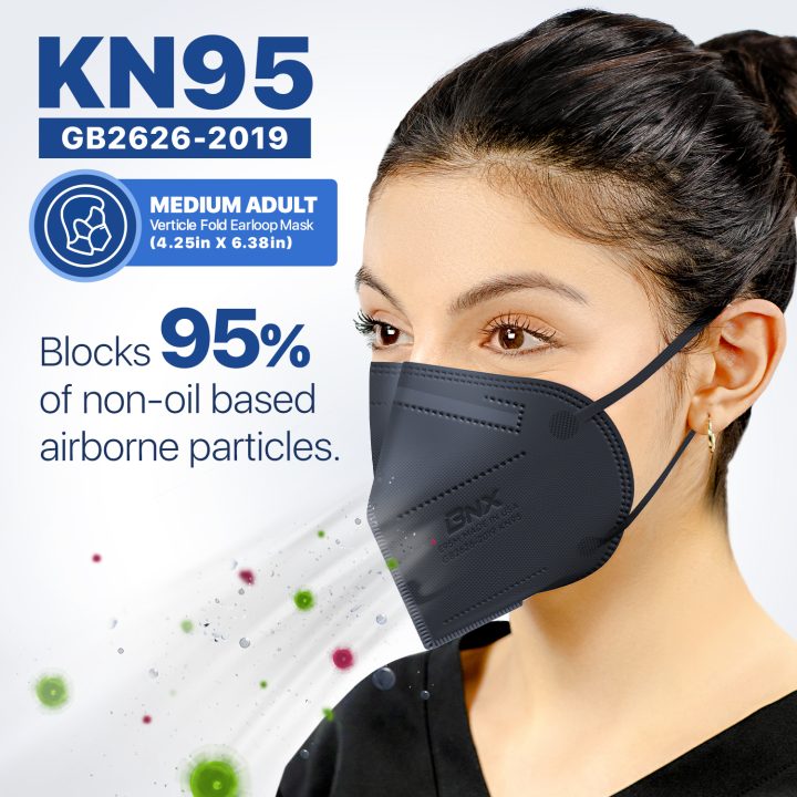 BNX KN95 Mask (E95M), Made in USA KN95 Face Mask, Navy (Adult Medium)