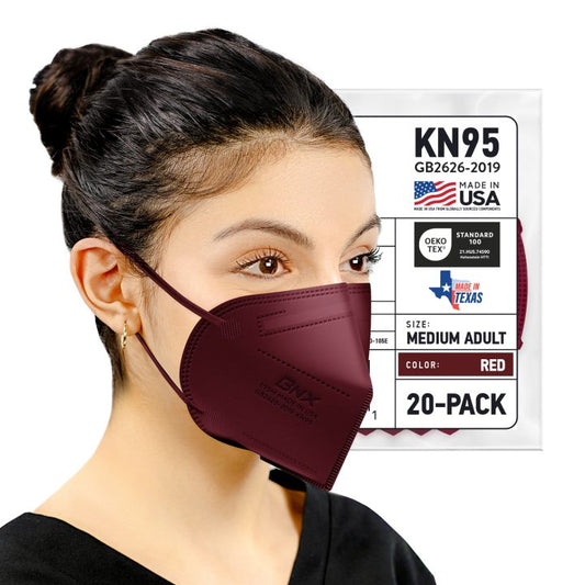 BNX KN95 Mask (E95M), Made in USA KN95 Face Mask, Red (Adult Medium)