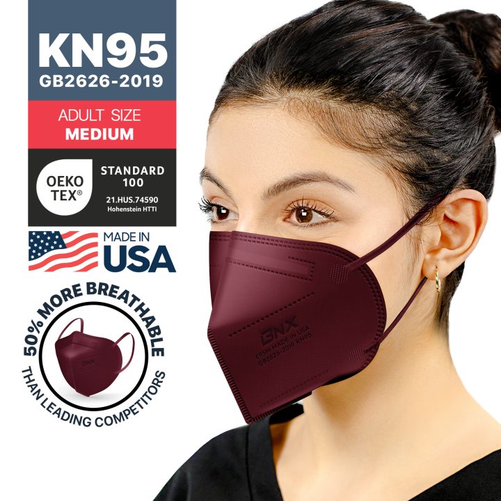 BNX KN95 Mask (E95M), Made in USA KN95 Face Mask, Red (Adult Medium)