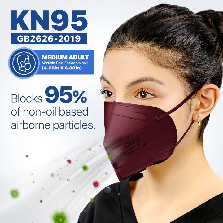 BNX KN95 Mask (E95M), Made in USA KN95 Face Mask, Red (Adult Medium)