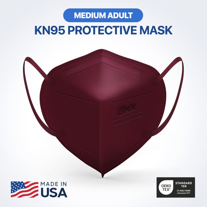 BNX KN95 Mask (E95M), Made in USA KN95 Face Mask, Red (Adult Medium)