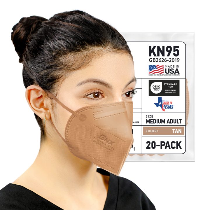 BNX KN95 Mask (E95M), Made in USA KN95 Face Mask, Tan (Adult Medium)