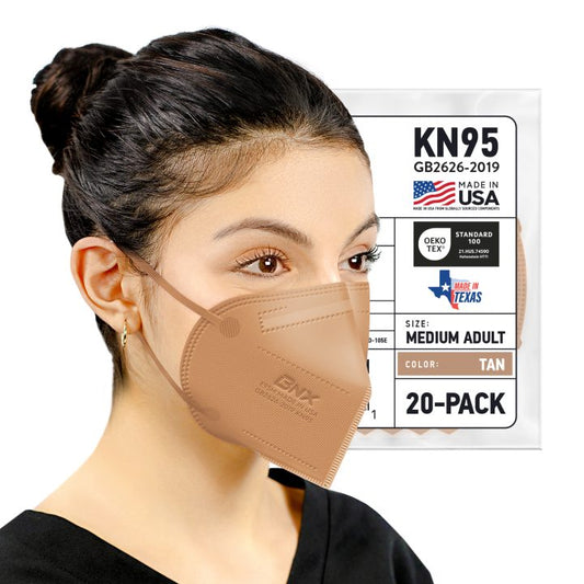 BNX KN95 Mask (E95M), Made in USA KN95 Face Mask, Tan (Adult Medium)