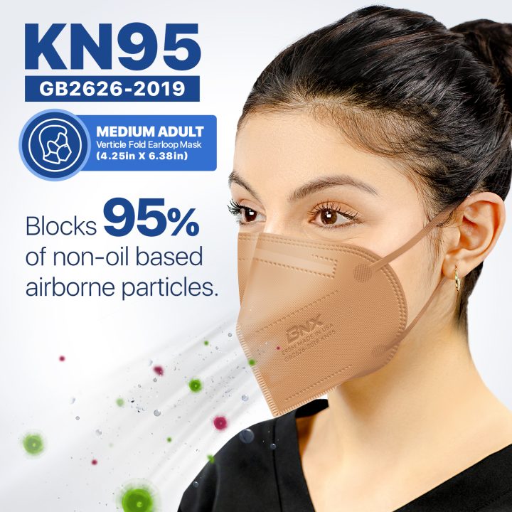 BNX KN95 Mask (E95M), Made in USA KN95 Face Mask, Tan (Adult Medium)