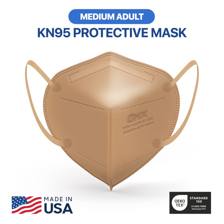 BNX KN95 Mask (E95M), Made in USA KN95 Face Mask, Tan (Adult Medium)