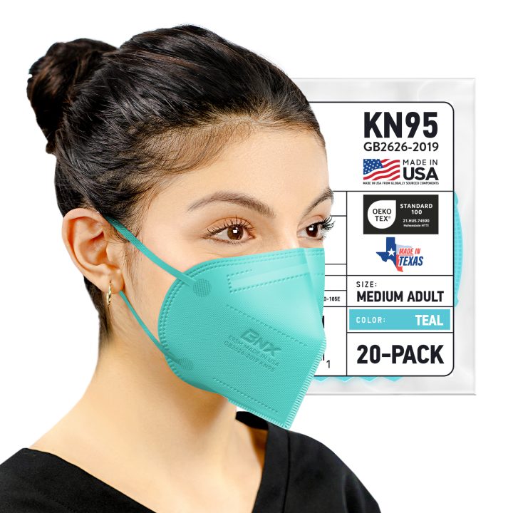 BNX KN95 Mask (E95M), Made in USA KN95 Face Mask, Teal (Adult Medium)
