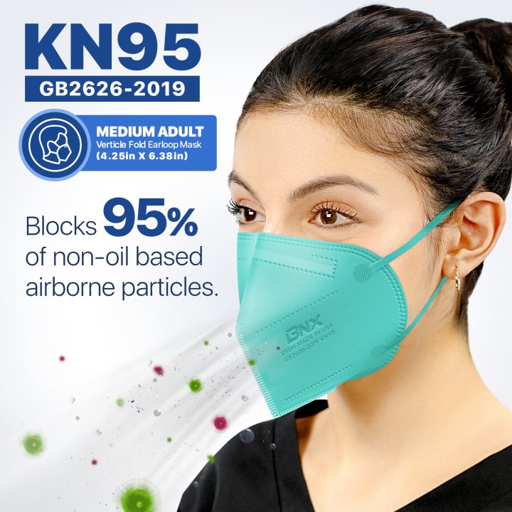 BNX KN95 Mask (E95M), Made in USA KN95 Face Mask, Teal (Adult Medium)