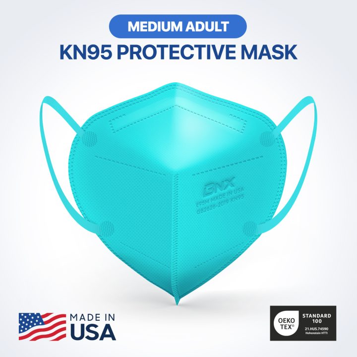 BNX KN95 Mask (E95M), Made in USA KN95 Face Mask, Teal (Adult Medium)