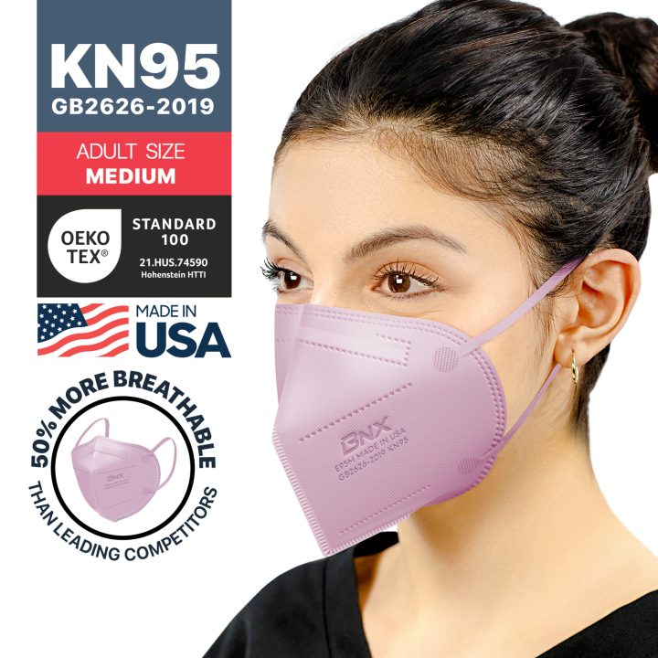 BNX KN95 Mask (E95M), Made in USA KN95 Face Mask, Violet (Adult Medium)