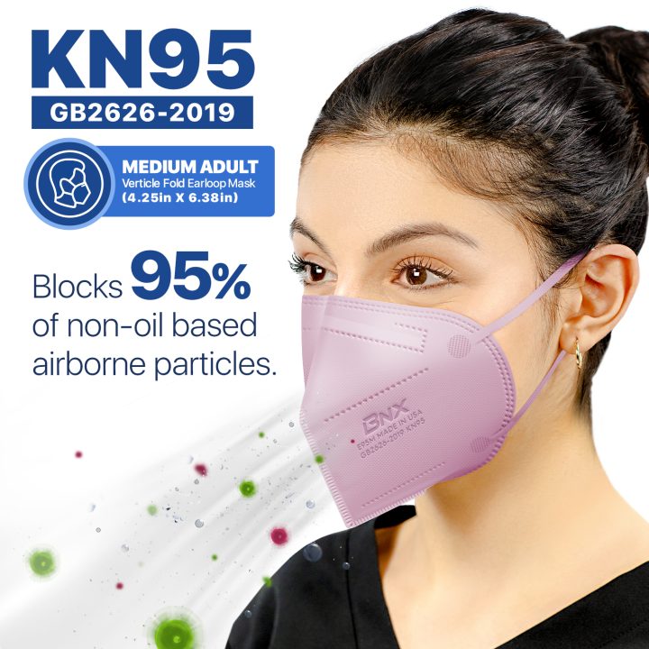 BNX KN95 Mask (E95M), Made in USA KN95 Face Mask, Violet (Adult Medium)