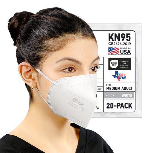 BNX KN95 Mask (E95M), Made in USA KN95 Face Mask, White (Adult Medium)