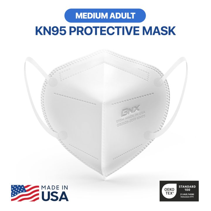 BNX KN95 Mask (E95M), Made in USA KN95 Face Mask, White (Adult Medium)
