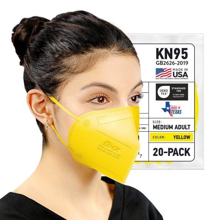 BNX KN95 Mask (E95M), Made in USA KN95 Face Mask, Yellow (Adult Medium)