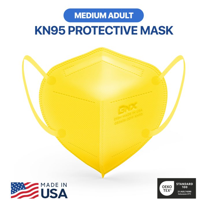 BNX KN95 Mask (E95M), Made in USA KN95 Face Mask, Yellow (Adult Medium)