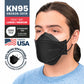 BNX 20-Pack KN95 Face Masks, Disposable Particulate KN95 Mask Made in USA, Tri-Fold Cup/Fish Style (20 Pack) (Earloop) (Model: EF95) Black