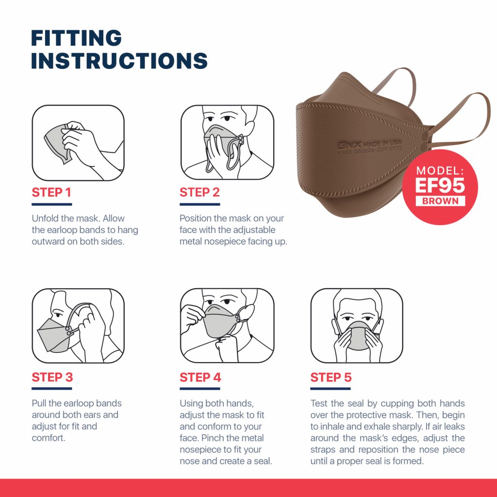 BNX 20-Pack KN95 Face Masks, Disposable Particulate KN95 Mask Made in USA, Tri-Fold Cup/Fish Style (20 Pack) (Earloop) (Model: EF95) Brown