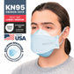 BNX 20-Pack KN95 Face Masks, Disposable Particulate KN95 Mask Made in USA, Tri-Fold Cup/Fish Style (20 Pack) (Earloop) (Model: EF95) Light Blue