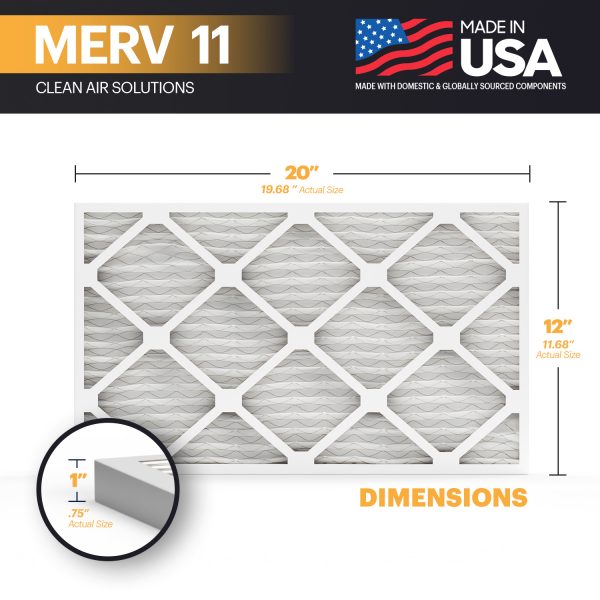 BNX TruFilter 12x20x1 MERV 11 Pleated Air Filter – Made in USA (6-Pack)