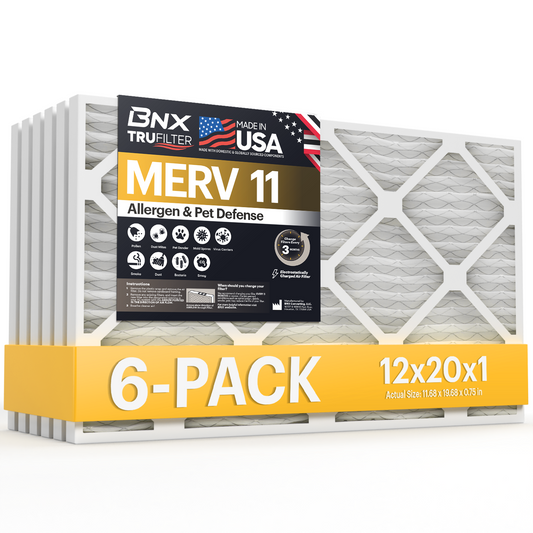 BNX TruFilter 12x20x1 MERV 11 Pleated Air Filter – Made in USA (6-Pack)