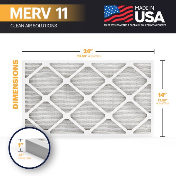 BNX TruFilter 14x24x1 MERV 11 Pleated Air Filter – Made in USA (6-Pack)