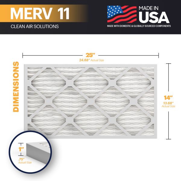 BNX TruFilter 14x25x1 MERV 11 Pleated Air Filter – Made in USA (6-Pack)