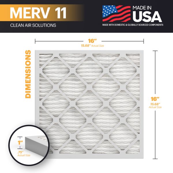 BNX TruFilter 16x16x1 MERV 11 Pleated Air Filter – Made in USA (6-Pack)