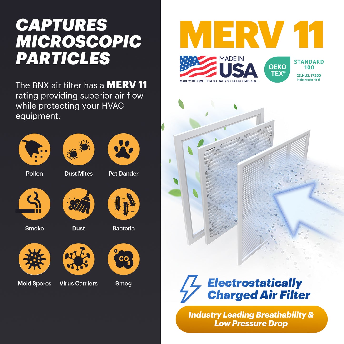 BNX TruFilter 20x20x1 MERV 11 Pleated Air Filter – Made in USA (6-Pack)