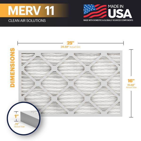 BNX TruFilter 16x25x1 MERV 11 Pleated Air Filter – Made in USA (6-Pack)