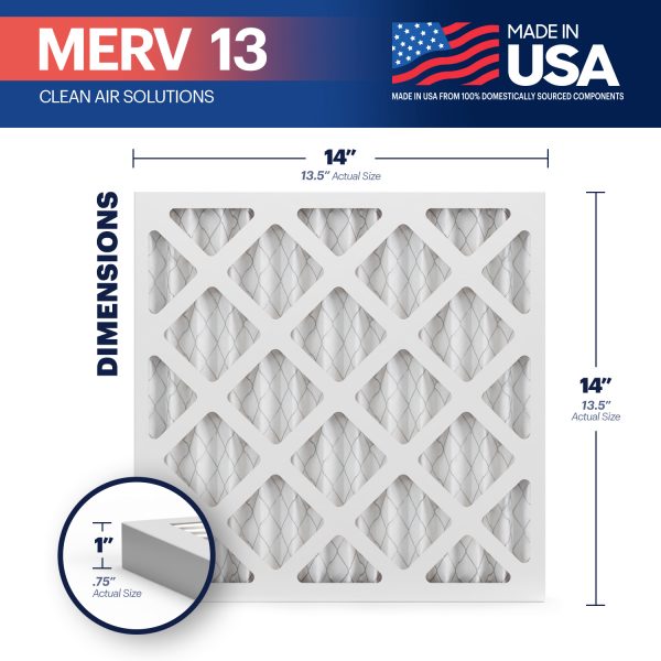 BNX 14x14x1 MERV 13 Pleated Air Filter – Made in USA (6-Pack)