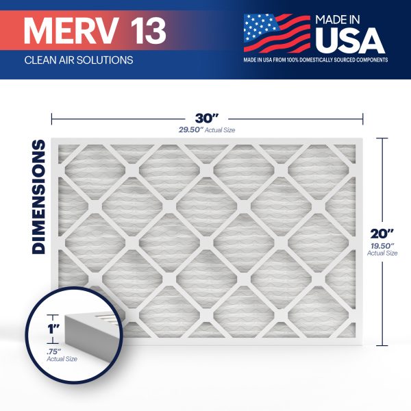 BNX 20x30x1 MERV 13 Pleated Air Filter – Made in USA (4-Pack)