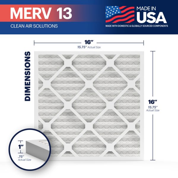 BNX TruFilter 16x16x1 MERV 13 Pleated Air Filter - Made in USA (6-Pack)