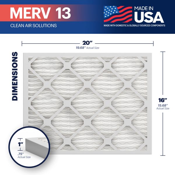 BNX 16x20x1 MERV 13 Pleated Air Filter - Made in USA (4-Pack)