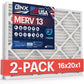 BNX 16x20x1 MERV 13 Pleated Air Filter - Made in USA (2-Pack)