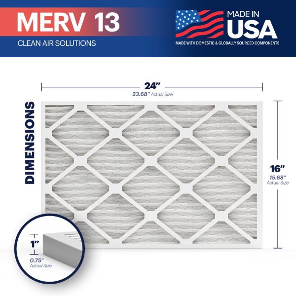BNX TruFilter 16x24x1 MERV 13 Pleated Air Filter - Made in USA (4-Pack)