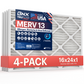 BNX TruFilter 16x24x1 MERV 13 Pleated Air Filter - Made in USA (4-Pack)
