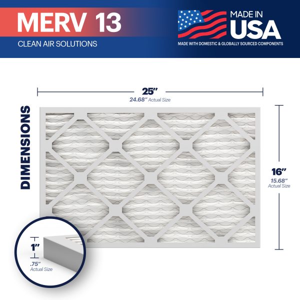 BNX TruFilter16x25x1 MERV 13 Pleated Air Filter – Made in USA (6-Pack)