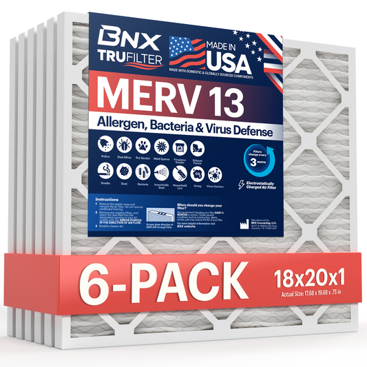 BNX TruFilter 18x20x1 MERV 13 Pleated Air Filter - Made in USA (6-Pack)