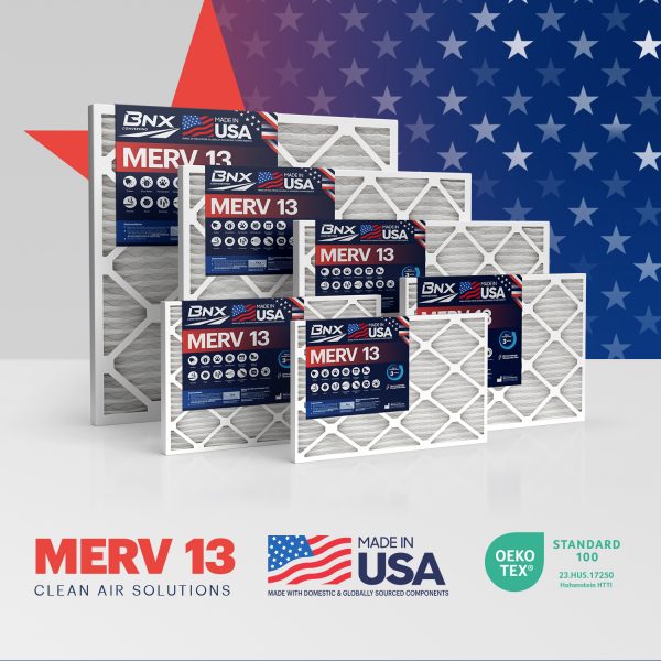BNX 14x14x1 MERV 13 Pleated Air Filter – Made in USA (6-Pack)