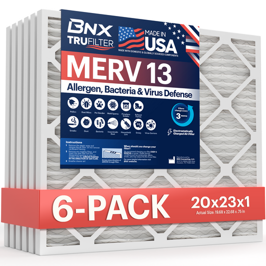 BNX TruFilter 20x23x1 MERV 13 Pleated Air Filter - Made in USA (6-Pack)