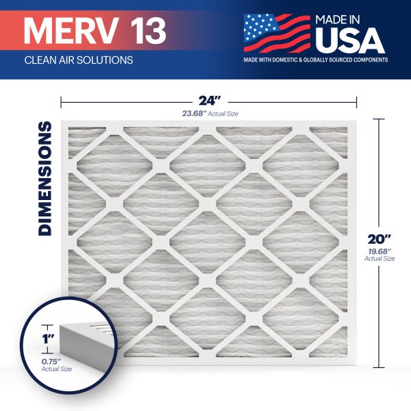 BNX TruFilter 20x24x1 MERV 13 Pleated Air Filter - Made in USA (4-Pack)