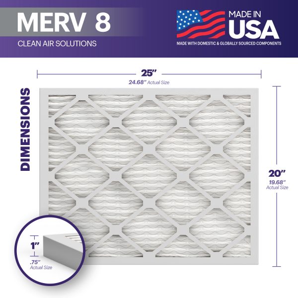 BNX TruFilter 20x25x1 MERV 8 Pleated Air Filter – Made in USA (6-Pack)
