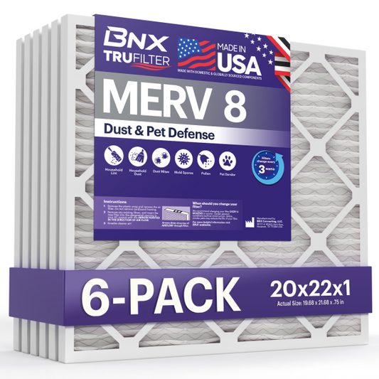 BNX TruFilter 20x22x1 MERV 8 Pleated Air Filter – Made in USA (6-Pack)