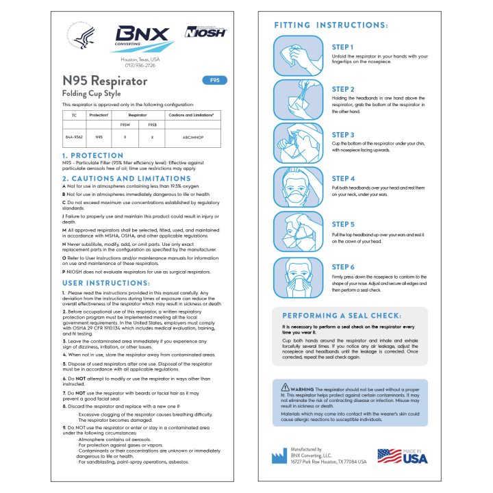 BNX N95 Respirator Mask (F95B) – Black