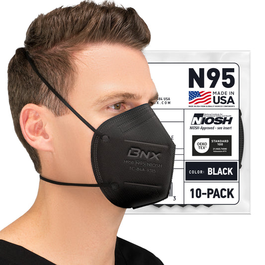 BNX N95 Mask Respirator (NIOSH) (Model: H95B), Black Made in USA