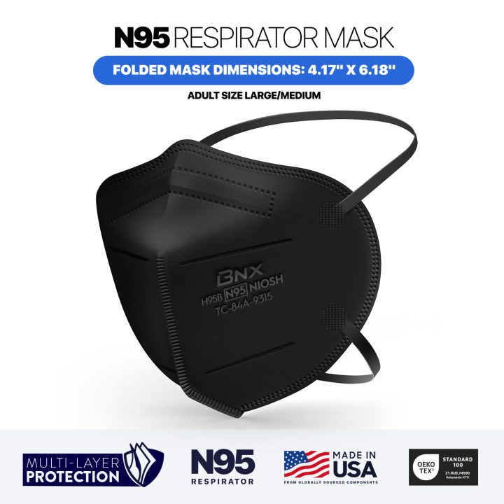 BNX N95 Mask Respirator (NIOSH) (Model: H95B), Black Made in USA