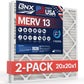 BNX 20x20x1 MERV 13 Pleated Air Filter - Made in USA (2 Pack)