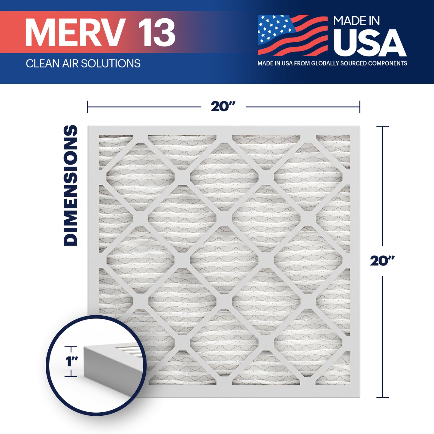 BNX 20x20x1 MERV 13 Pleated Air Filter - Made in USA (4-Pack)